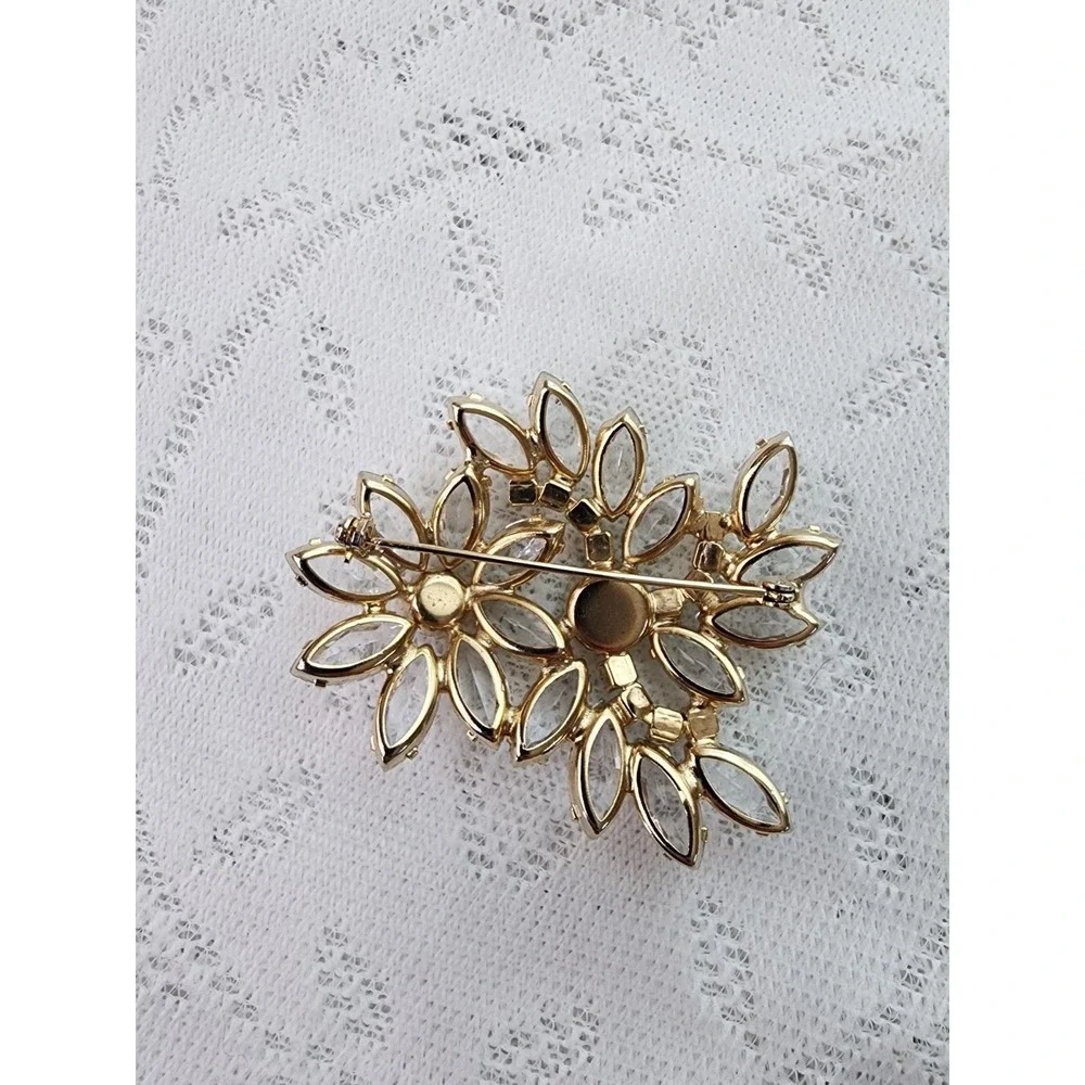 Vintage Mid Century Brooch Pin Floral Spray Rhinestone Sparkly Glam Statement
